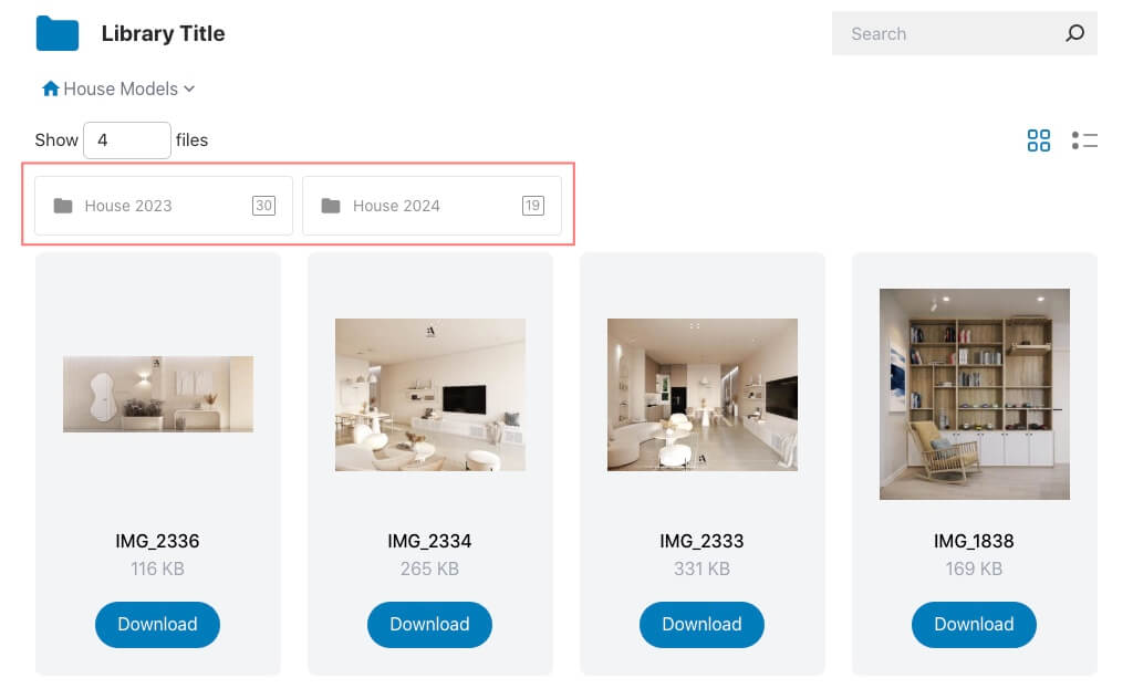 Show the number of files in the frontend interface